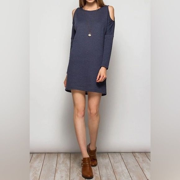 NWT French Terry Cold Shoulder Dress - Picture 1 of 6